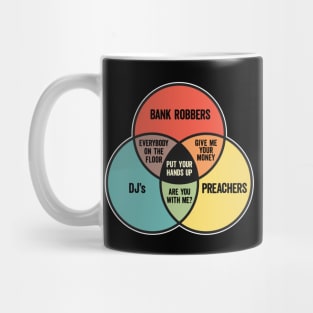 Funny Venn Diagram: Preachers, DJ's, and Bank Robbers Mug